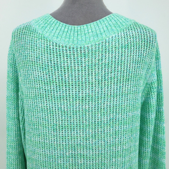 Talbots Sweater Plus Size 2X Green Cotton Chunky Knit Tunic Pullover V neck - Picture 9 of 11